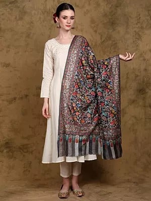 Pure Wool Kani Jamawar Shawl  from Amritsar with Embroidered Flowers and Paisleys