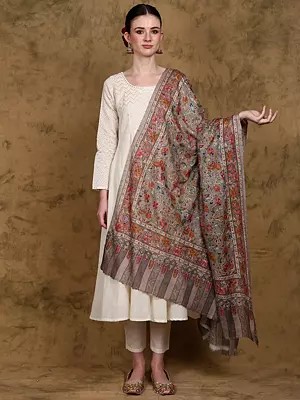 Pure Wool Kani Jamawar Shawl  from Amritsar with Embroidered Flowers and Paisleys