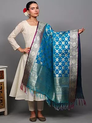 Art Silk Banarasi Dupatta with Zari Woven Floral Motifs