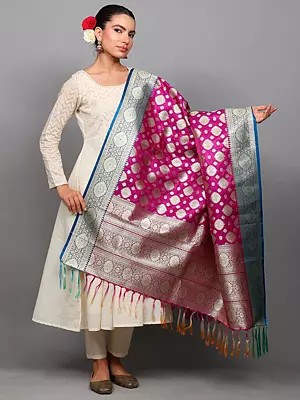Art Silk Banarasi Dupatta with Zari Woven Floral Motifs