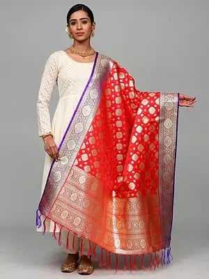 Art Silk Banarasi Dupatta with Zari Woven Floral Motifs