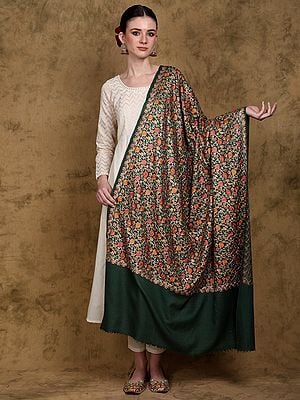 Pure Wool Kani Shawl from Amritsar with Chain Stitch Embroidered Floral Jaal