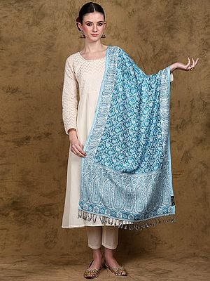 Reversible Jamawar Stole with Woven Paisley Vine from Amritsar