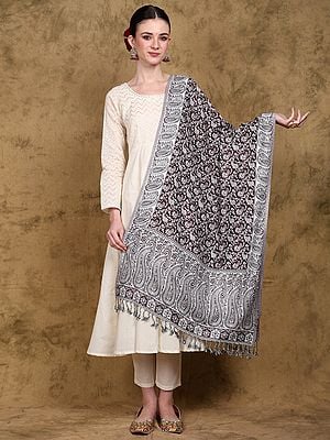 Reversible Jamawar Stole with Woven Paisley Vine from Amritsar