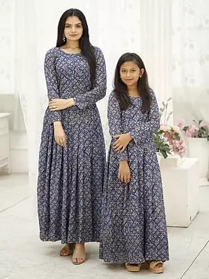 Full Sleeve Embroidery Work Faux Georgette Designer Mom And Daughter Gown