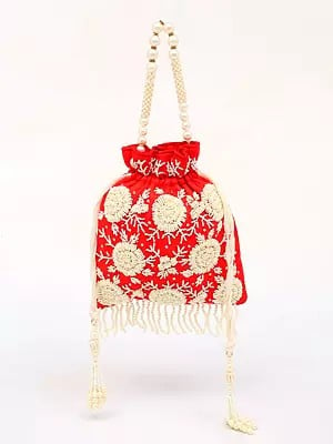 Potli Drawstring Bag with Embroidered Beads and Sequins