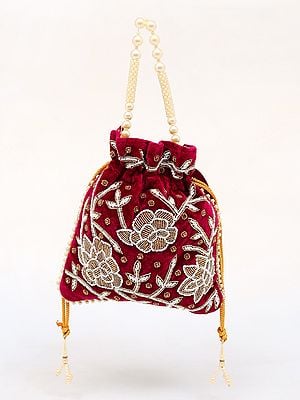 Magenta-Purple Potli Bags with Floral Embroidered Beads and Crystals