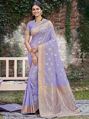 Woven Motifs All Over Silk Saree With Blouse For Festive Occasion