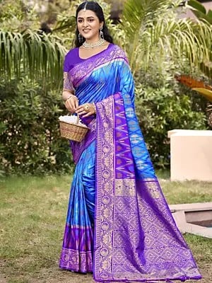 Attractive Zig-Zag Wide Border Festive Wear Silk Saree With Contrast Tassels Pallu