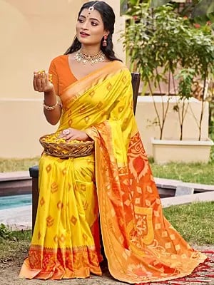 Silk Ethnic Motifs Printed Festive Wear Saree With Attractive Tassels Pallu