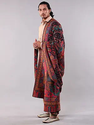 Pure Wool Kani Shawl with Multicolor Thread Woven Mughal Marriage Procession and Zari Weave 