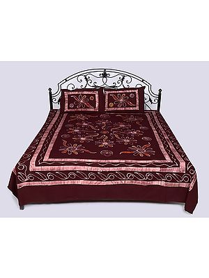 Bitter-Chocolate Pure Cotton Batin Printed Queen Size Bedspread with Pillow Cases