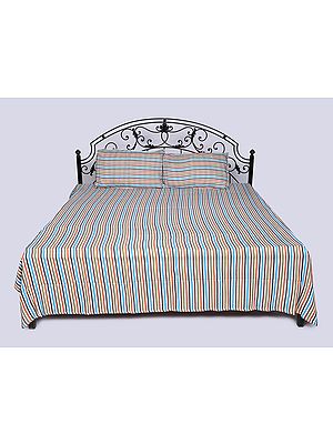 Rainbow Stripes woven Queen Size Bamboo Bedspread with Pillow Cases