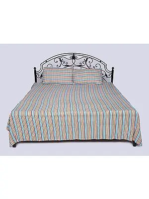 Rainbow Stripes woven Queen Size Bamboo Bedspread with Pillow Cases