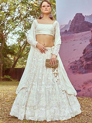 Designer Georgette Lehenga Choli With Heavy Beads Embroidery Bridal Wedding And Engagement Wear Set