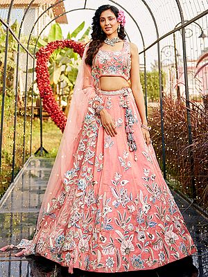 Regal Net Lehenga Choli With Luxurious Sequin And Thread Embroidery For Bridal Wedding And Grand Celebrations