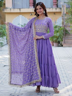 Elegant Star Georgette Gown With Dupatta Featuring All Over Sequins Embroidered Work For Wedding And Festive Party Wear