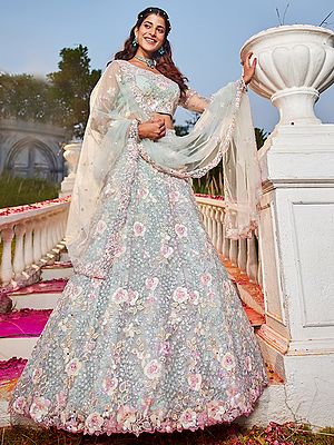 Luxury Net Lehenga Choli With Dupatta Set Adorned With Sequins And Zarkan Embroidery For Bridal Wedding And Grand Celebrations