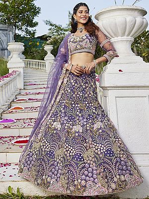 Opulent Net Lehenga Choli With Dupatta Set With All Over Sequins And Zarkan Embroidery For Bridal Wedding And Reception Wear