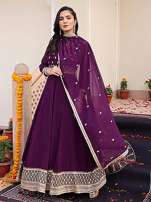 Graceful Georgette Anarkali Suit With Matching Dupatta And Crepe Bottom Adorned With Heavy Sequence And Embroidery Work