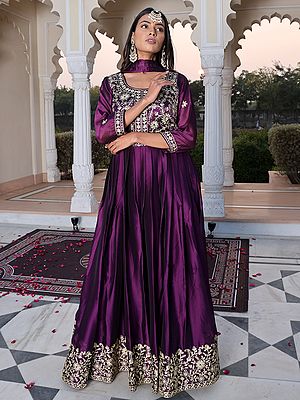 Royal Rangoli Silk Anarkali Suit With Dupatta And Crepe Bottom Highlighted By Luxurious Ribbon Work Embroidery