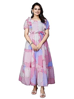Printed Georgette Flared Long Gown Party Wear Anarkali Style Ethnic Maxi Dress For Women Festive Casual Wear