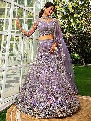 Net Lehenga Choli With Dupatta Cording Zarkan Embroidery Ethnic Bridal Wear Wedding Party Festive Designer Lehenga Set