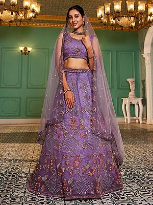 Floral Zarkan Cording Net Lehenga Choli With Dupatta Bridal Wedding Party Wear Designer Ethnic Lehenga Set