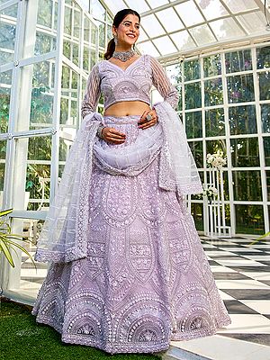 Bridal Zarkan Net Lehenga Choli Dupatta Set Radiant Floral Embroidery Wedding Party Festive Designer Ethnic Wear
