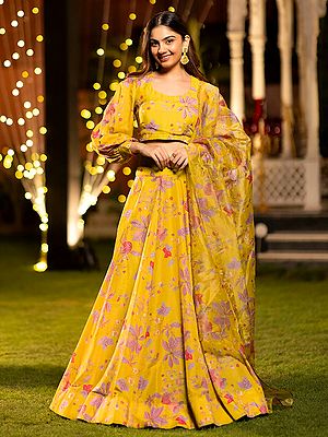 Heavy Airtex Chinon Lehenga Choli Set With Flowing Dupatta Featuring Stunning Heavy Digital Print Floral Design