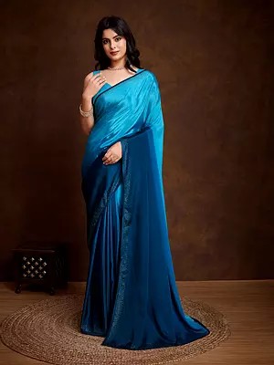 Stunning Shaded Chinon Saree Featuring Premium Double Color Swarovski Embroidery And Elegant Subtle Piping Detailing