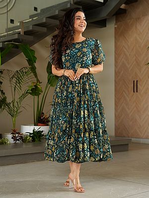 Stunning Floor Length Faux Georgette Gown Showcasing Beautiful Faux Georgette Floral Print Work Throughout