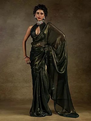 Luxurious Fendi Satin Saree With Flexible Multiple Hooks Closure Offering Effortless And Sophisticated Styling