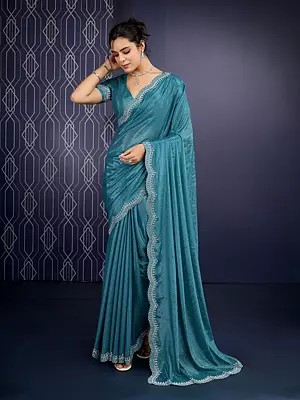 Exquisite Georgette Saree Featuring Zarkan Diamond Handwork And Intricate Cutwork For Timeless Festive Elegance