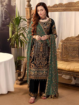 Captivating Faux Georgette Salwar Suit With Matching Dupatta And Santoon Bottom For Opulent Festive Splendor