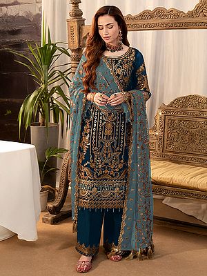 Captivating Faux Georgette Salwar Suit With Matching Dupatta And Santoon Bottom For Opulent Festive Splendor