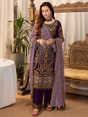 Captivating Faux Georgette Salwar Suit With Matching Dupatta And Santoon Bottom For Opulent Festive Splendor