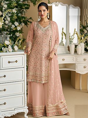 Stylish Faux Georgette Palazzo Style Salwar Suit For Effortless Festive Glamour And Modern Elegance