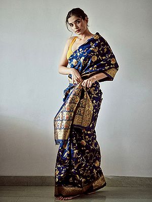 Original Gold Zari Jacquard Soft Lichi Silk Saree Rich Pallu All Over Design Ethnic Party Festive Modern Wear