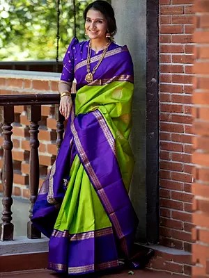 Vibrant Soft Lichi Silk Saree Rich Pallu Jacquard Work Green Purple Dual Shade Ethnic Festive Party Wear