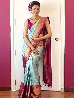 Enchanting Soft Lichi Silk Saree Rich Pallu Jacquard Work Turquoise Magenta Fusion Ethnic Festive Party Wear