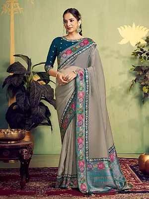 Stunning Zari Woven Tissue Silk Saree Adorned With Sequence Embroidery Stone Handwork Perfect For Bridal Festive Events