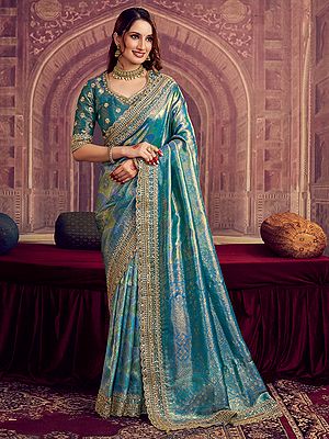 Opulent Kanjivaram Pure Zari Silk Saree Featuring Meena Dual Sequence Beads and Masterful Handwork Border