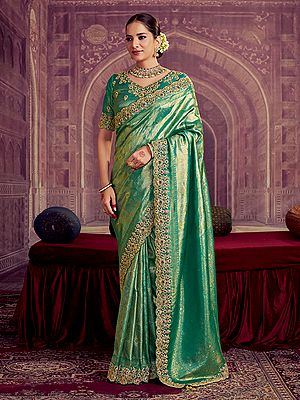 Elegant Kanjivaram Pure Zari Silk Saree With Dual Sequence Beads Embroidery And Luxurious Handcrafted Border