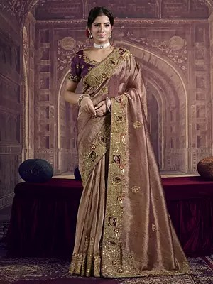 Exquisite Pure Georgette Zari Organza Silk Saree With Pure Khatli Work Sequence And Stunning Embroidery Border