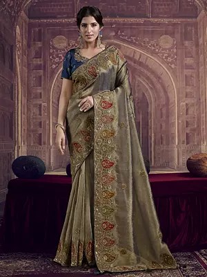 Pure Georgette Zari Organza Silk Saree Adorned With Pure Khatli Sequence Work And Delicate Border