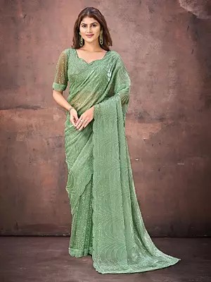Elegant Jimmy Choo Mono Net Saree Featuring Dual Beads And Sequins Embellishment Perfect Designer Partywear