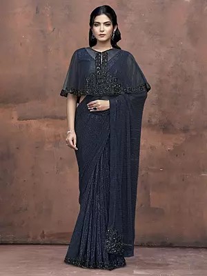 Armani Tulle With Stones Saree With Pure Beads Handwork Sequins Designer Partywear For Wedding Reception