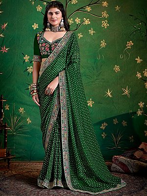 Georgette Saree Featuring Dabby Printed Patterns And Intricate Embroidery Work Perfect Designer Partywear
