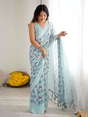 Moss Satin Patta Saree With Designer Printed Floral Pattern Perfect For Party Wear And Casual Ethnic Occasions